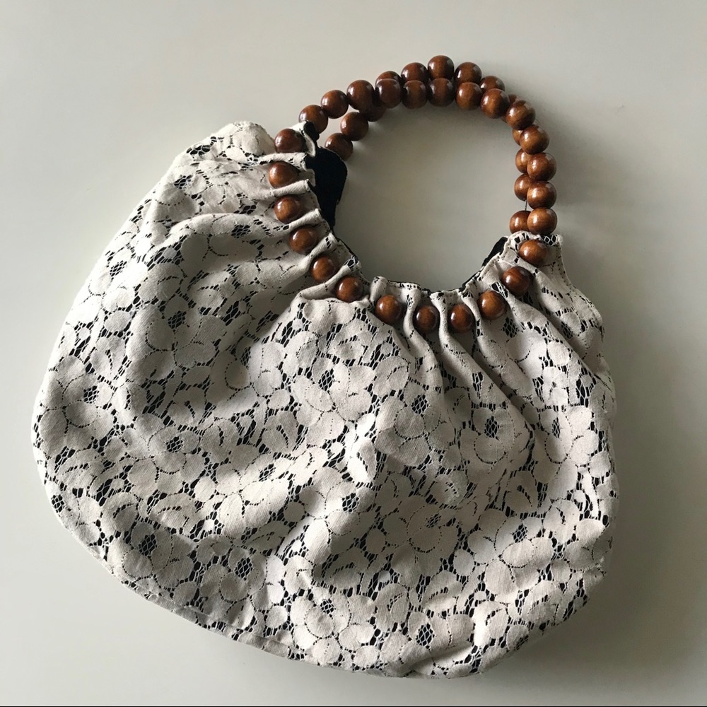Talbots Lace Boho Handbag with Beaded Handle